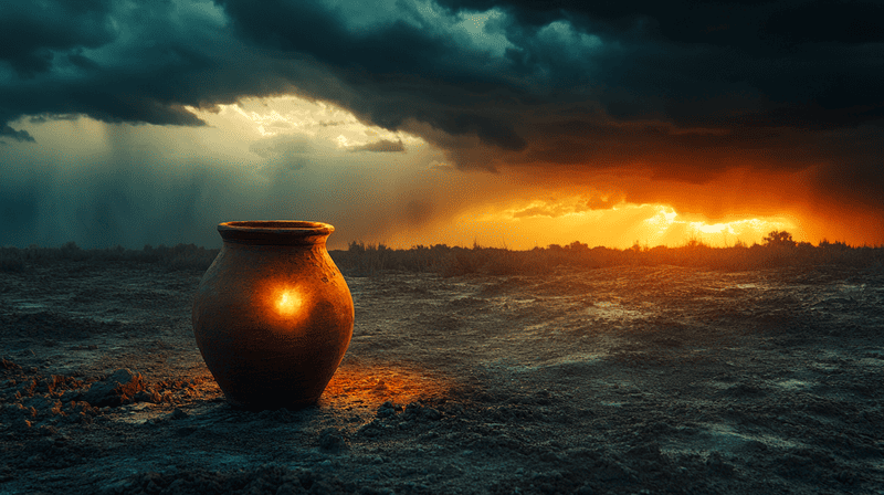 image with A solitary clay jar