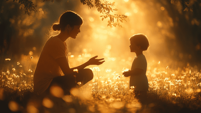 Mother speaking kindly to child